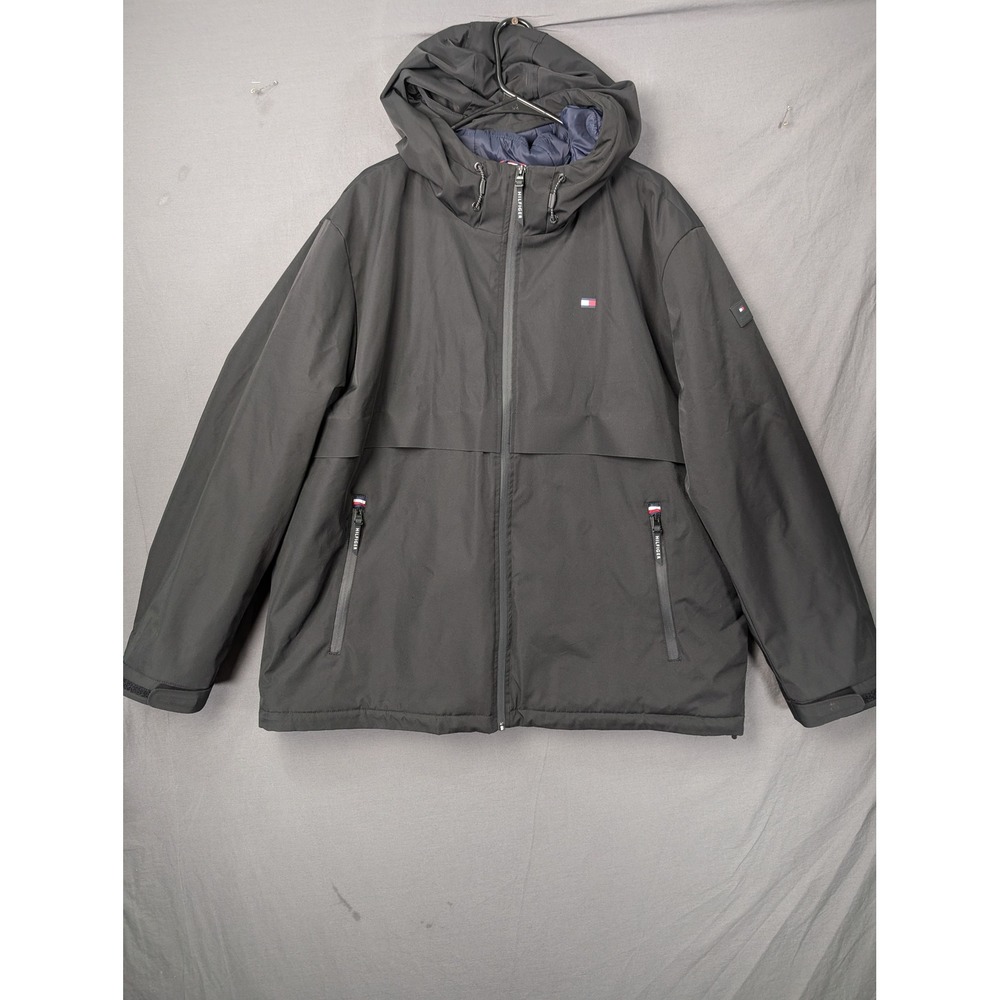 Tommy Hilfiger‎ Mens Black Hooded Windbreaker Jacket XXL Full Zip